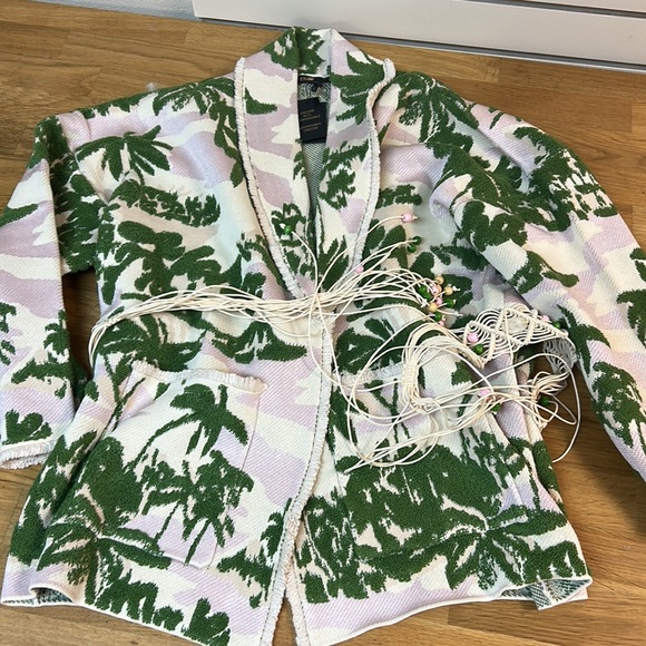 MAJE Imprime Aloha Beige Belted Cardigan Jacket sz 2 SMALL - Picture 5 of 7